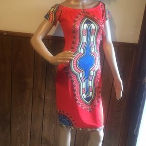 African Dashiki Drop Shoulder Midi Dress